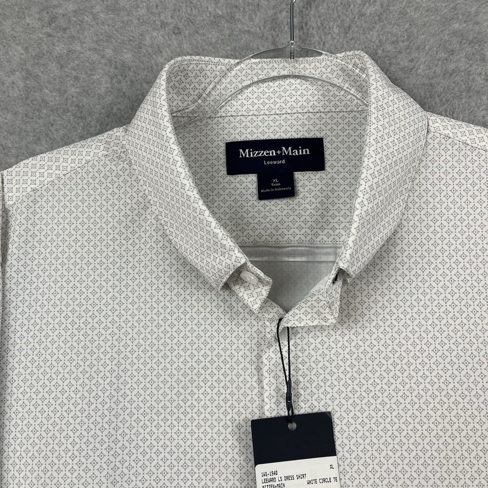 Mizzen Main Shirt NEW NWT Mens XL White  Circle Pattern‎ Trim Fit LS Stretch